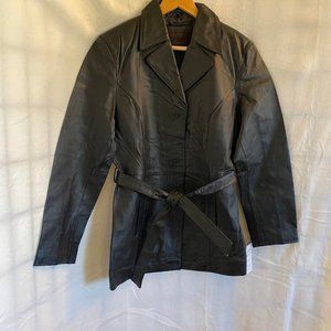 NWT Dona Miche Women's Black Belted Leather Jacket Size large